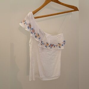 Blue Rain White Floral One-Shoulder Top